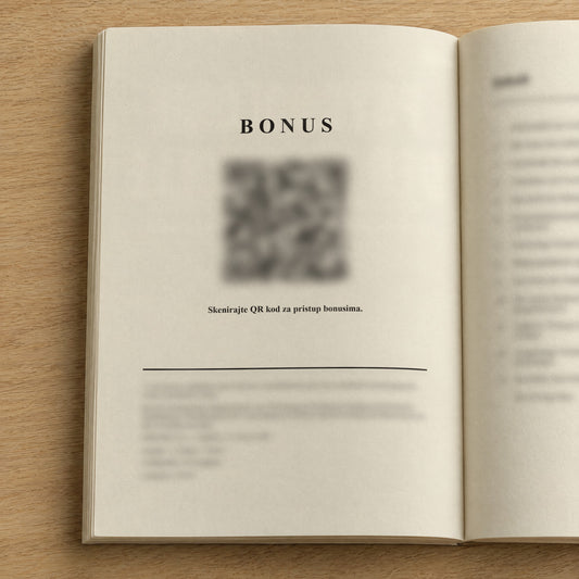 Pogled u knjigu: stranica s QR kodom za bonuse